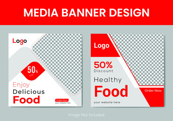 Set of Editable square banner template design for food post on Instagram. Suitable for Social Media Post restaurant and culinary digital Promotion. Red and Yellow background color shape vector.