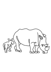 One continuous line drawing, rhinoceros