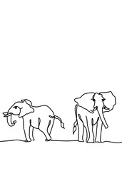 One continuous line drawing,  Elephant walking 