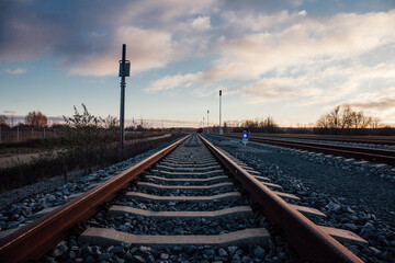 Fototapeta premium Railway road to cargo terminal in Riga