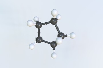 Cyclopentane molecule made with balls, isolated molecular model. 3D rendering