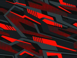 Abstract geometric seamless pattern with striped polygonal shapes. Modern digital camouflage texture ornament for racing vinyl and decal print. Vector background. - obrazy, fototapety, plakaty