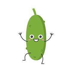 Cucumber cute character cartoon funny vegetable smiling face joy happy emotions icon vector illustration.