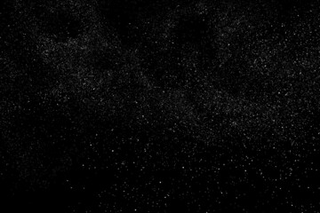 Distressed white grainy texture. Dust overlay textured. Grain noise particles. Snow effects pack. Rusted black background. Vector illustration, EPS 10.  