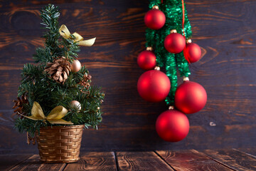 Christmas decoration on the wooden background