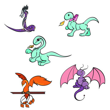 set of cute cartoon dragons