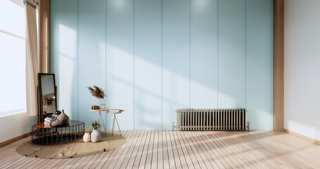 Mint Living Room interior on mint wall background. 3D rendering