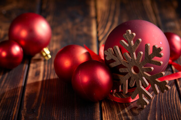 Christmas decoration on the wooden background