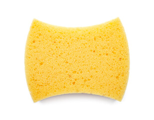 Yellow sponges for cleaning isolated on white background. Cleaning equipment. Plastic scourers for dishes