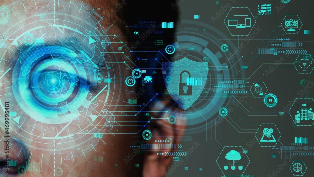 Poster cyber security encryption technology to protect data privacy conceptual . 3d render computer graphic