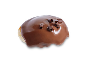 Sweet pancake with chocolate glaze on a white isolated background