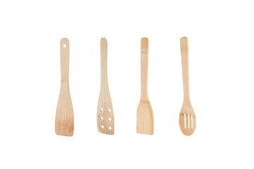 Wooden Kitchen Utensils Isolated on White Background