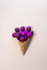 Christmas balls ice cream. Minimal concept on beige background