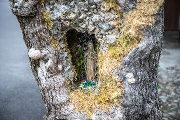 Madonna incastonata in un tronco di albero