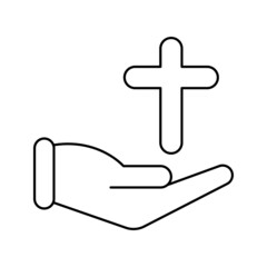 christian worship cross on hand icon