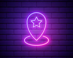 pin neon style icon. Simple thin line, outline vector of web icons for ui and ux, website or mobile application isolated on brick wall
