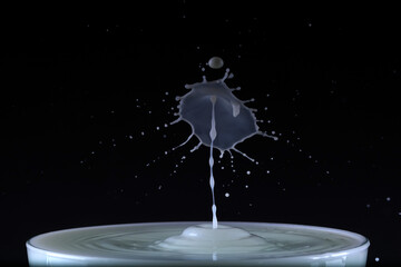 Obraz na płótnie Canvas A drop of milk falls into a cup