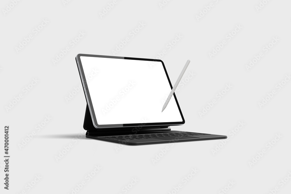 Aufkleber blank tablet with smart keyboard template for infographics or presentation ui design interface.