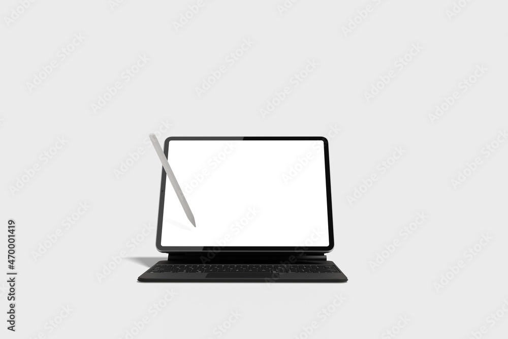 Aufkleber blank tablet with smart keyboard template for infographics or presentation ui design interface.