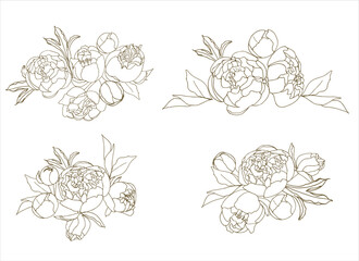Floral border, peony bouquet