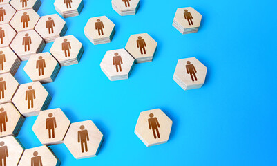 Hexagonal figures of people. Hiring new employees and recruiting staff. Public relations. Human...