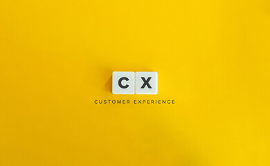 Customer experience (CX) banner. Block letters on bright orange background. Minimal aesthetics.