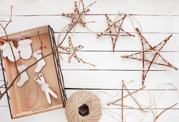 Christmas stars from branches and jute rope, Make stars with your own hands. Master Class.