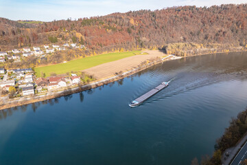 Pusher Boat Transporting Cargo Along The River Danube