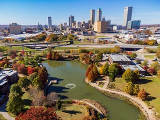 Peel and stick wall murals United States Aerial view of the downtown cityscape and fall color of Veterans Park