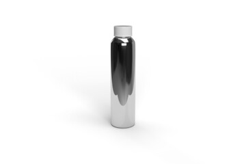 3D illustration, Metal Bottle with a Plastic Lid. The bottle has a metal surface and a plastic lid (material). It is a template.