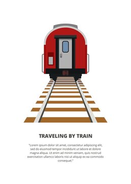 Passenger train rear view. Simple flat illustration in perspective view