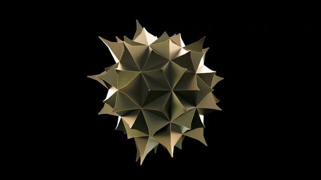 Dark gold metal polygonal moving structure. Flowing crystal mesh. Seamless loop. Embedded transparency. ProRes 4444 codec