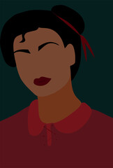 Art Vector mulatto girl with black hair with red lips