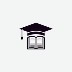 Graduation cap and book illustration. University logo icon. Vector design template