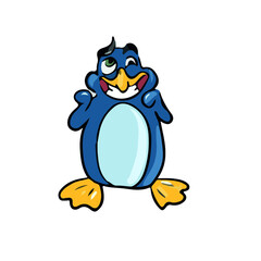 Vector children's design of a penguin, social networks, postcards.