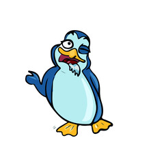 Vector children's design of a penguin, social networks, postcards.