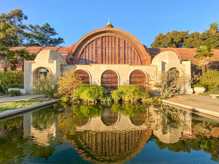 Balboa park, botanical building and pond in San Diego, California USA. November 18th, 2021