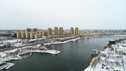 North China City snow, aerial photos