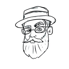 Vector design of hipster's face, social networks, postcards .