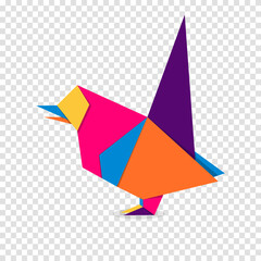 Bird origami. Abstract colorful vibrant bird logo design. Animal origami. Vector illustration