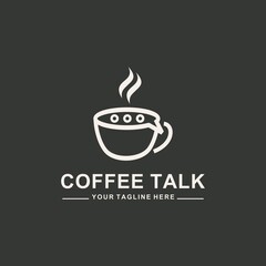 Coffee talk design template. Creative concept for cafe or coffee shop business logo. Vector illustration