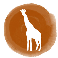 Giraffe. Silhouette on a colored background, raster illustration. Monochrome