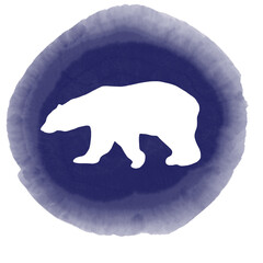  Polar bear. Silhouette on a colored background, raster illustration. Monochrome