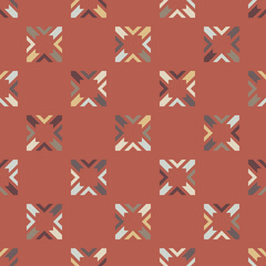 Obraz premium Vector seamless pattern with square shapes. Abstract colorful geometric texture. Simple ornamental background in boho color palette. Vintage repeatable design for decor, textile, furniture, print