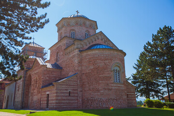 The Zica Monastery, serbian orthodox medieval monastery, early 13th century. Summer beautiful day. Kraljevo, Serbia, Europe.