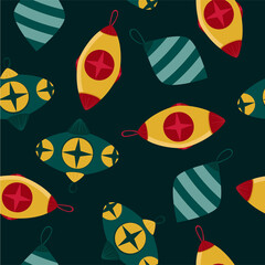 Naklejka premium Christmas seamless pattern for greeting cards, wrapping papers. Christmas tree decoration in green, red and gold colors. Vector illustration