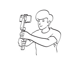 line art man using a gimbal stabilizer illustration vector isolated on white background