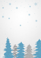 Glitter textured snow crystal and the forest illustration.