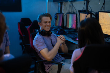 Young guy discussing tactics of the fight with his female colleague