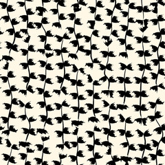 Hanging orchid garland seamless pattern. Fall leaves background. Autumn flowers motif. Brushstrokes floral print. Natural organic texture. Paint brush smears design wallpaper